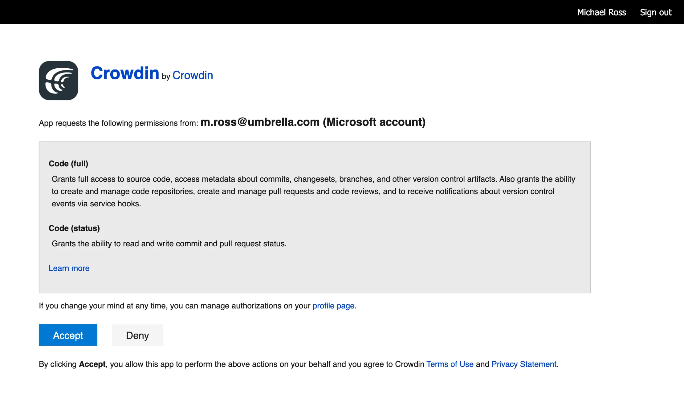 Azure Repos Integration Authorization