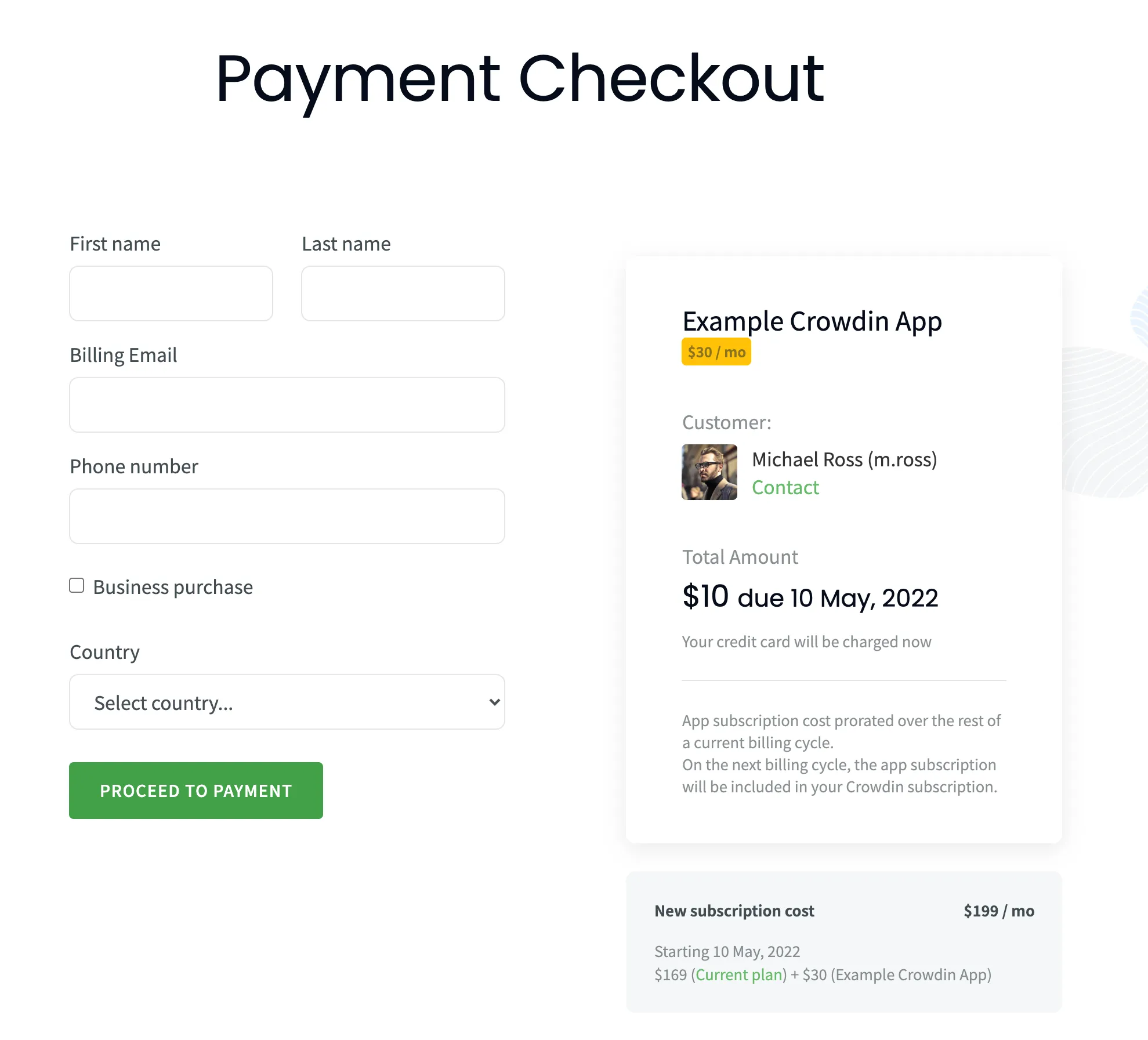 Crowdin Checkout Seite