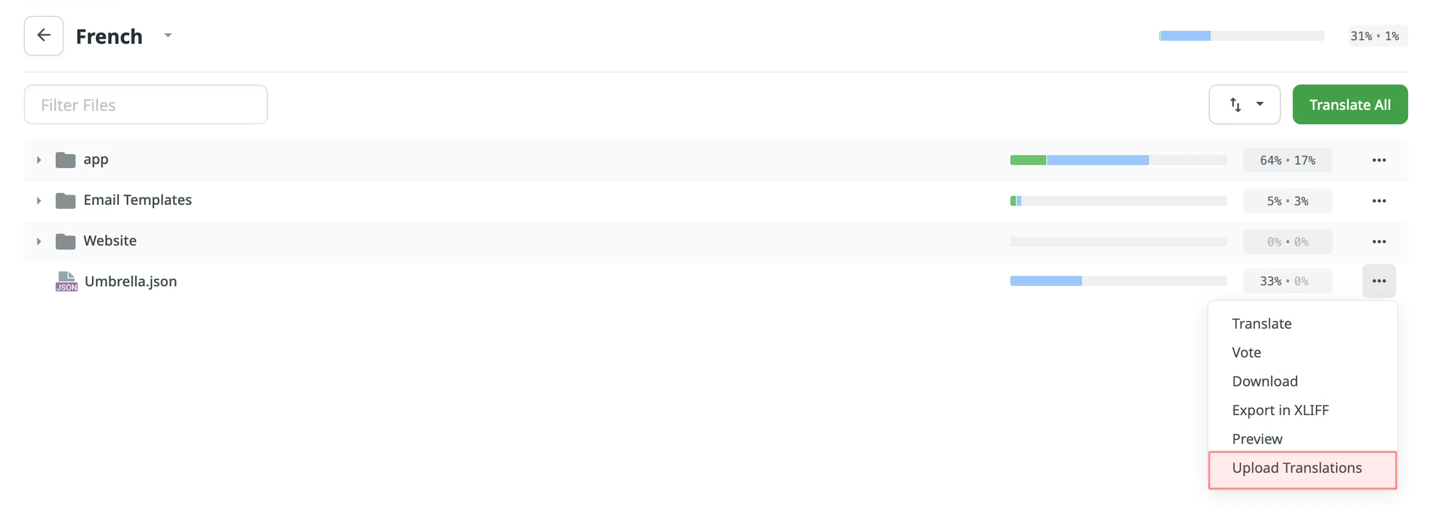 Upload Translations via Language Page