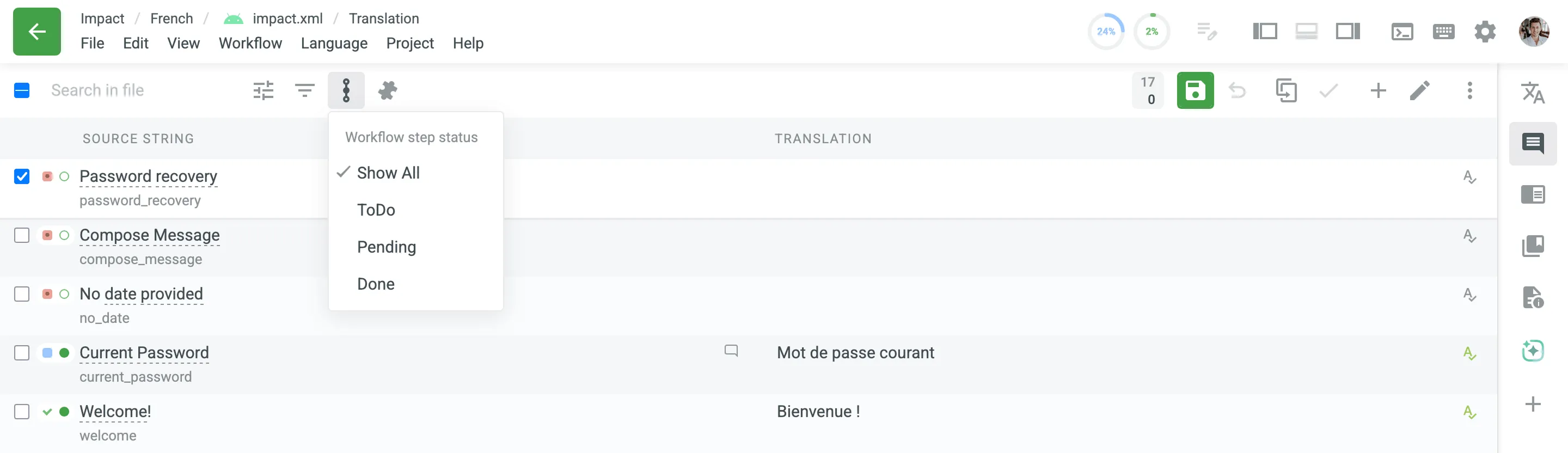 Workflow Status Filtere